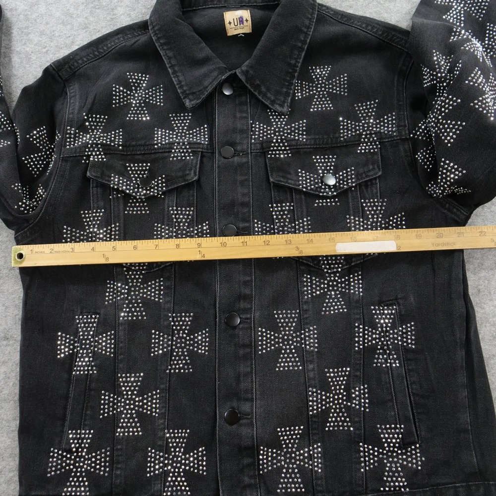 Uncle Ralph Denim Jacket Womens Large Black Rhinestones Jean Cross Pattern - Picture 8 of 11